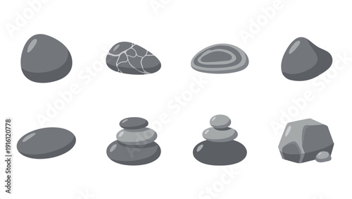 Set of smooth and textured stones in minimalist flat design