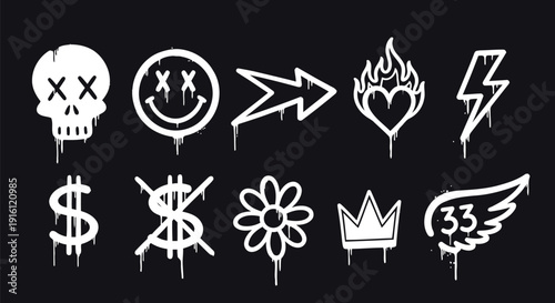 Graffiti street art symbols collection with colorful paint splash 