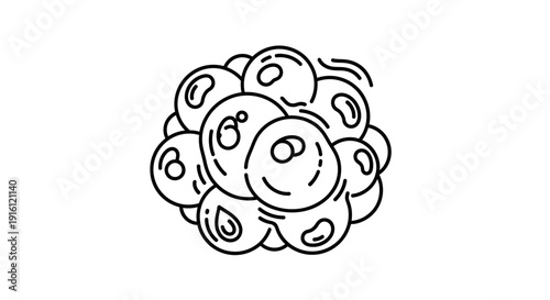 Abstract cluster of cells or spheres, scientific illustration, medical concept, biology, simple line art
