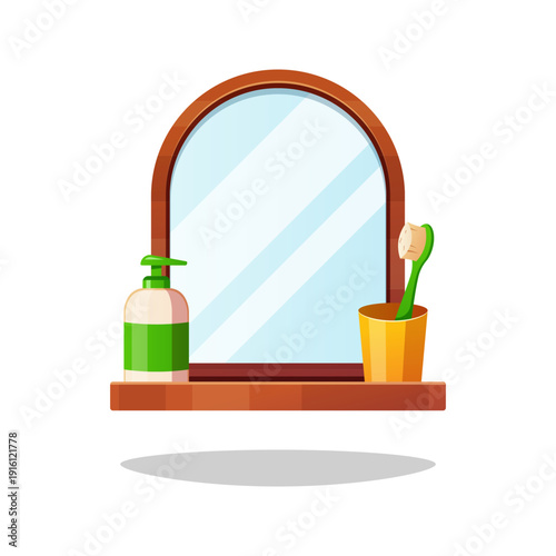 Bathroom glass with toothbrush vector isolated on white background.