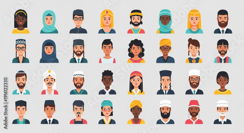 Diverse Group of People Illustrated Faces.