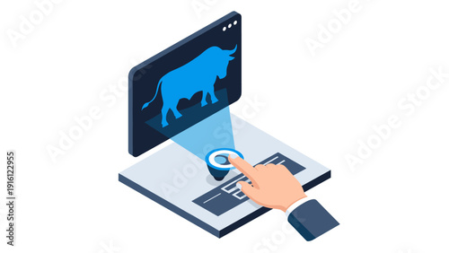 Interactive technology concept with bull hologram and user interface