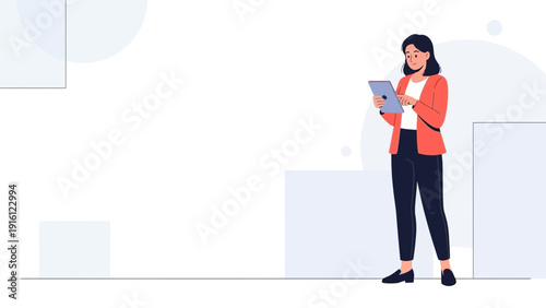 Woman with Tablet on Abstract Background