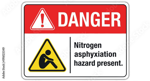 Warning sign indicates nitrogen asphyxiation hazard present in industrial area