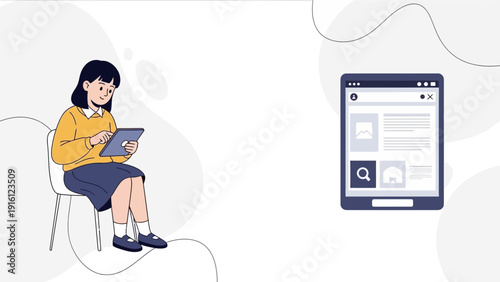 Young Girl Using Tablet for Online Learning or Browsing