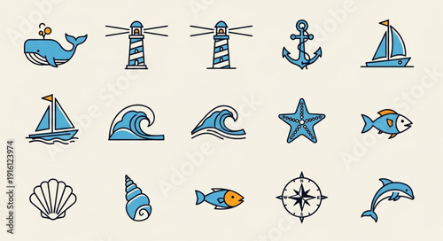 Collection of Nautical Icons and Symbols.