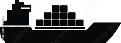 silhouette container ship transporting heavy cargo boxes for global trade vector design