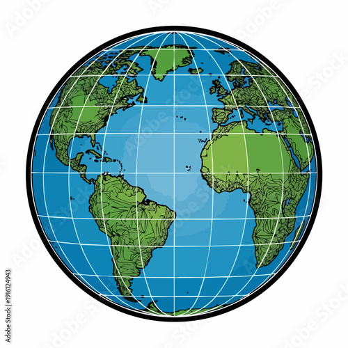 A detailed illustration of planet Earth showing continents and oceans.