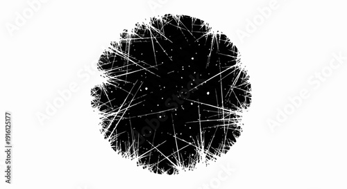 Abstract Black Sphere with White Streaks and Dots.