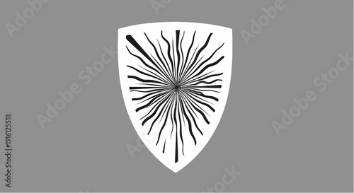 Abstract Sunburst Emblem Design on White Shield.