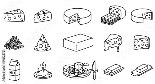 Gourmet cheese outline icon set black vector