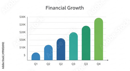 A vector graphic illustration of a financial growth bar chart showing increasing revenue over four quarters