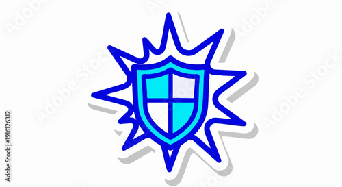 Blue Shield with Starburst Effect Symbolizing Protection and Security.