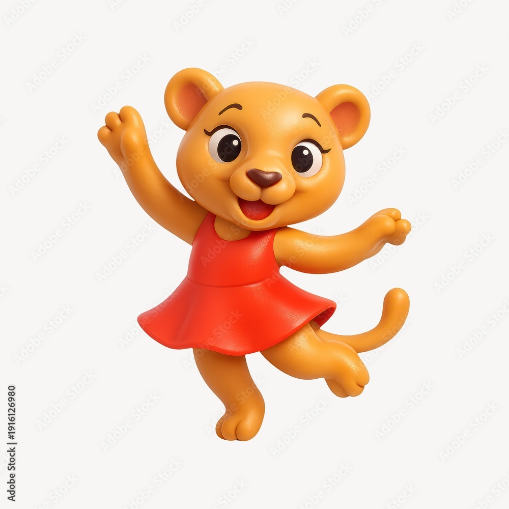 Obraz premium Cheerful cartoon lioness in dress