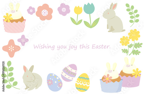 イースターエッグ、うさぎとスイーツのイラストフレーム