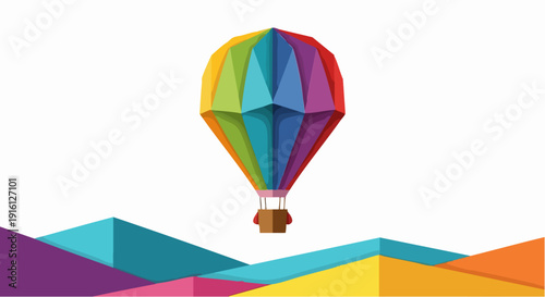 Colorful Geometric Hot Air Balloon Ascending Gracefully.