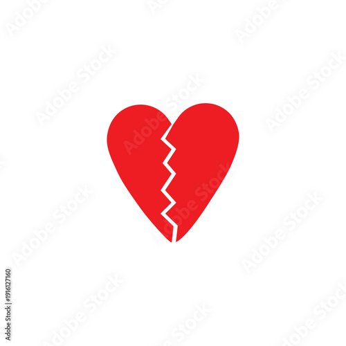 Broken heart icon vector illustration. Red cracked heart symbol isolated on white background for love, breakup, divorce and emotional concept.