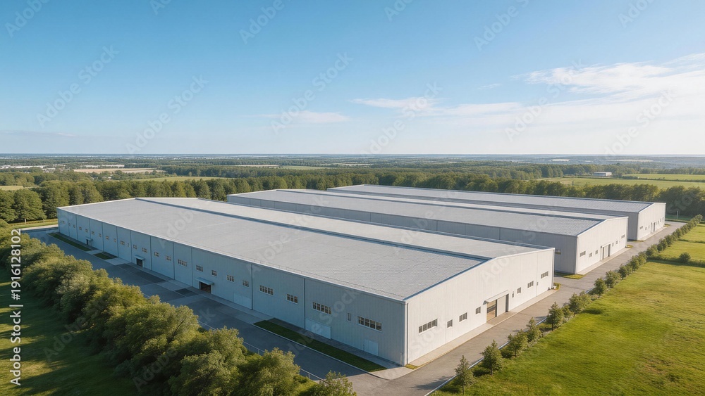 Fototapeta premium Large industrial warehouse buildings