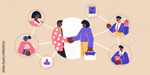 Diverse group of people connecting and collaborating in a modern network