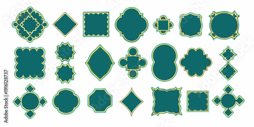 Collection of ornate teal and gold decorative frame shapes