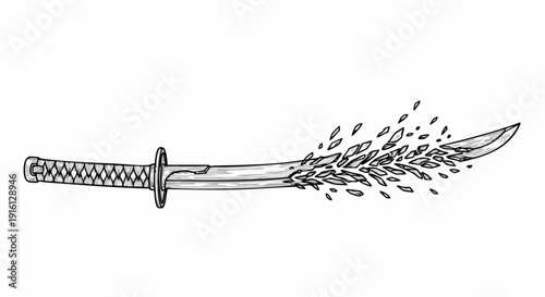 Elegant Japanese Katana Sword with Exploding Leaves.