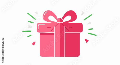 Festive Pink Gift Box with Ribbon and Sparkles.