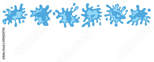 Collection of blue water splash doodles. Vector illustration.