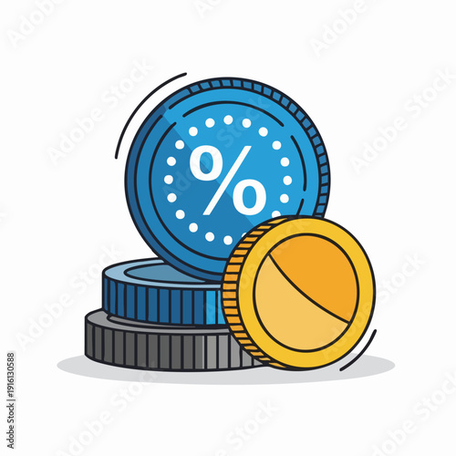 Illustration of coins with percentage symbol for finance concept.