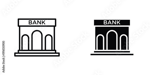 Bank building icon in doodles flat and line stroke pack