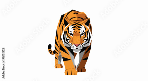 Majestic Tiger Walking Forward With Intense Gaze.