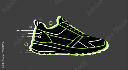 Modern Black Running Shoe with Neon Green Accents.