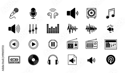 Vertical Audio Sold Icon Collection Vector Set for Music Apps and Marketplaces
