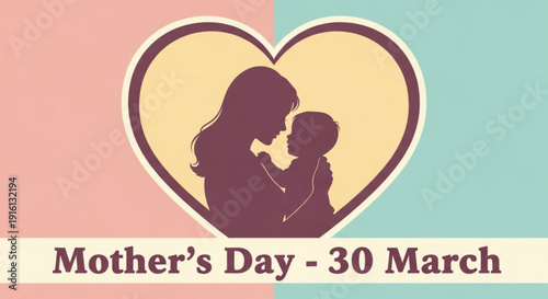 Mother's day celebration with loving mom and child in heart shape on pastel background