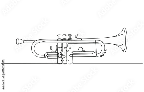 Trumpet one line art illustration of a musical instrument.