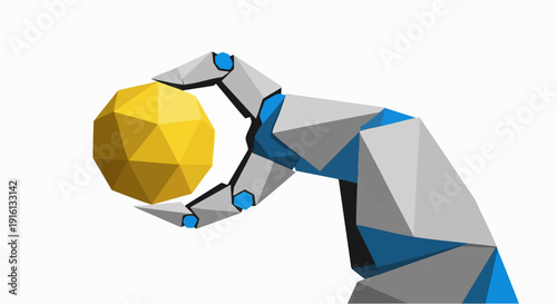 Robotic Hand Holding a Geometric Yellow Sphere.