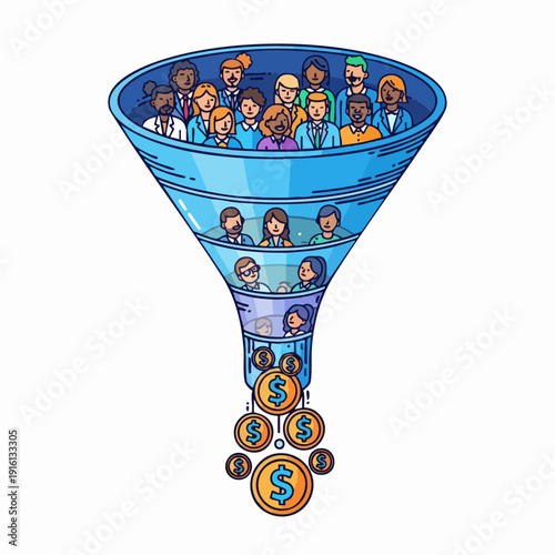 Sales Funnel Illustrating Customer Journey and Conversion.