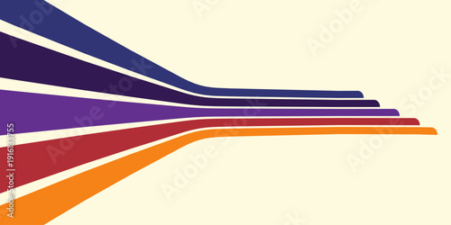 Abstract colorful 70s background vector. Vintage retro wallpaper with rainbow stripes and wavy lines. A 1970 color illustration suitable for posters, banners, decorative items and wall art.