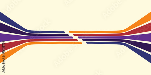 Abstract colorful 70s background vector. Vintage retro wallpaper with rainbow stripes and wavy lines. A 1970 color illustration suitable for posters, banners, decorative items and wall art.