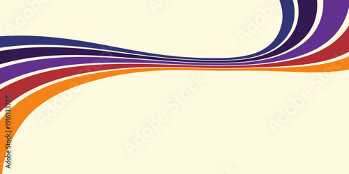 Abstract colorful 70s background vector. Vintage retro wallpaper with rainbow stripes and wavy lines. A 1970 color illustration suitable for posters, banners, decorative items and wall art.