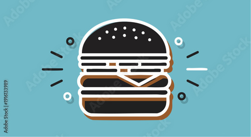 Stylized illustration of a delicious double cheeseburger with sesame seeds.