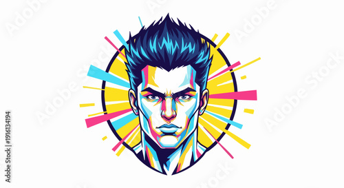 Stylized Portrait of a Determined Young Man with Intense Gaze.