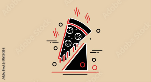 Stylized Slice of Hot Steaming Pizza with Pepperoni.