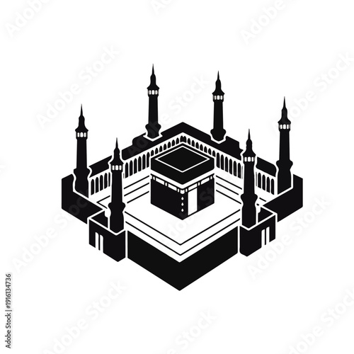 Black and White Kaaba Mosque Illustration.