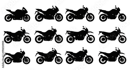 Collection of Motorcycle Silhouettes Isolated on White Background.