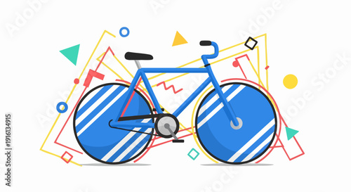 Vibrant Blue Bicycle with Geometric Abstract Elements.