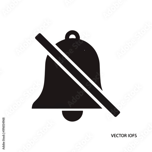 Black Bell Icon with Prohibition Sign.