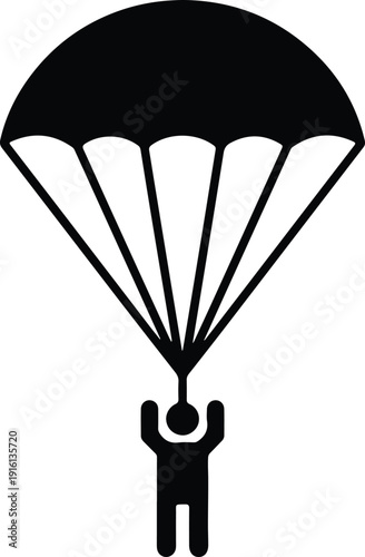 silhouette person skydiving with parachute equipment for extreme sports vector design