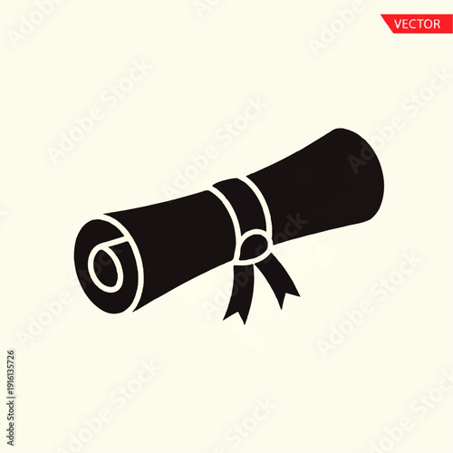 Black Rolled Up Document with Ribbon.