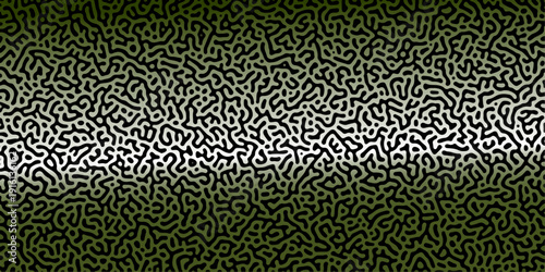 Abstract Reaction-diffusion Turing pattern natural texture green and black gradient color scheme. Linear design with biological algorithm psychedelic background. Reaction-diffusion or truing patter
