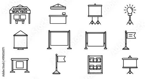 Trade show display outline icon set black vector